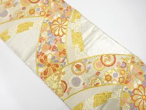 変わり青海波に花模様織り出し　袋帯